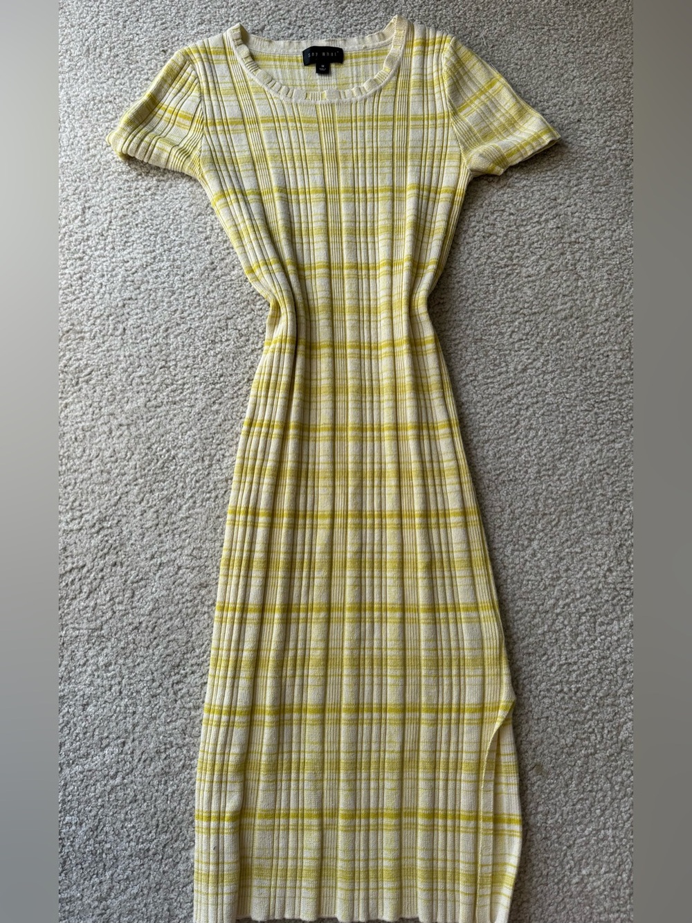 Say What? Yellow and Cream Plaid Ribbed Maxi Dress sexy bodycon party